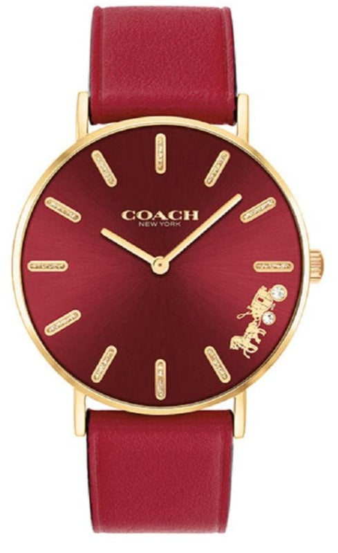 Coach Perry Red Dial Red Leather Strap Watch for Women - 14503867