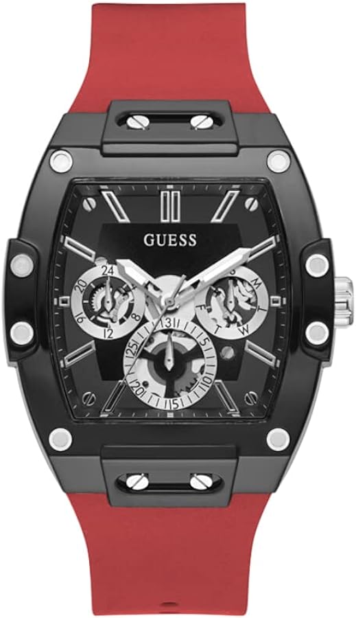 Guess Phoenix Multifunction Black Dial Red Rubber Strap Watch for Men - GW0203G4