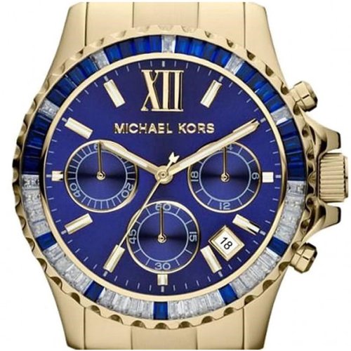 Michael Kors Everest Chronograph Blue Dial Gold Steel Strap Watch for Women - MK5754