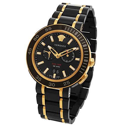 Versace V Extreme Pro Black Dial Two Tone Steel Strap Watch for Men - VCN040017