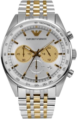 Emporio Armani Sportivo Chronograph Silver Dial Two Tone Steel Strap Watch For Men - AR5999