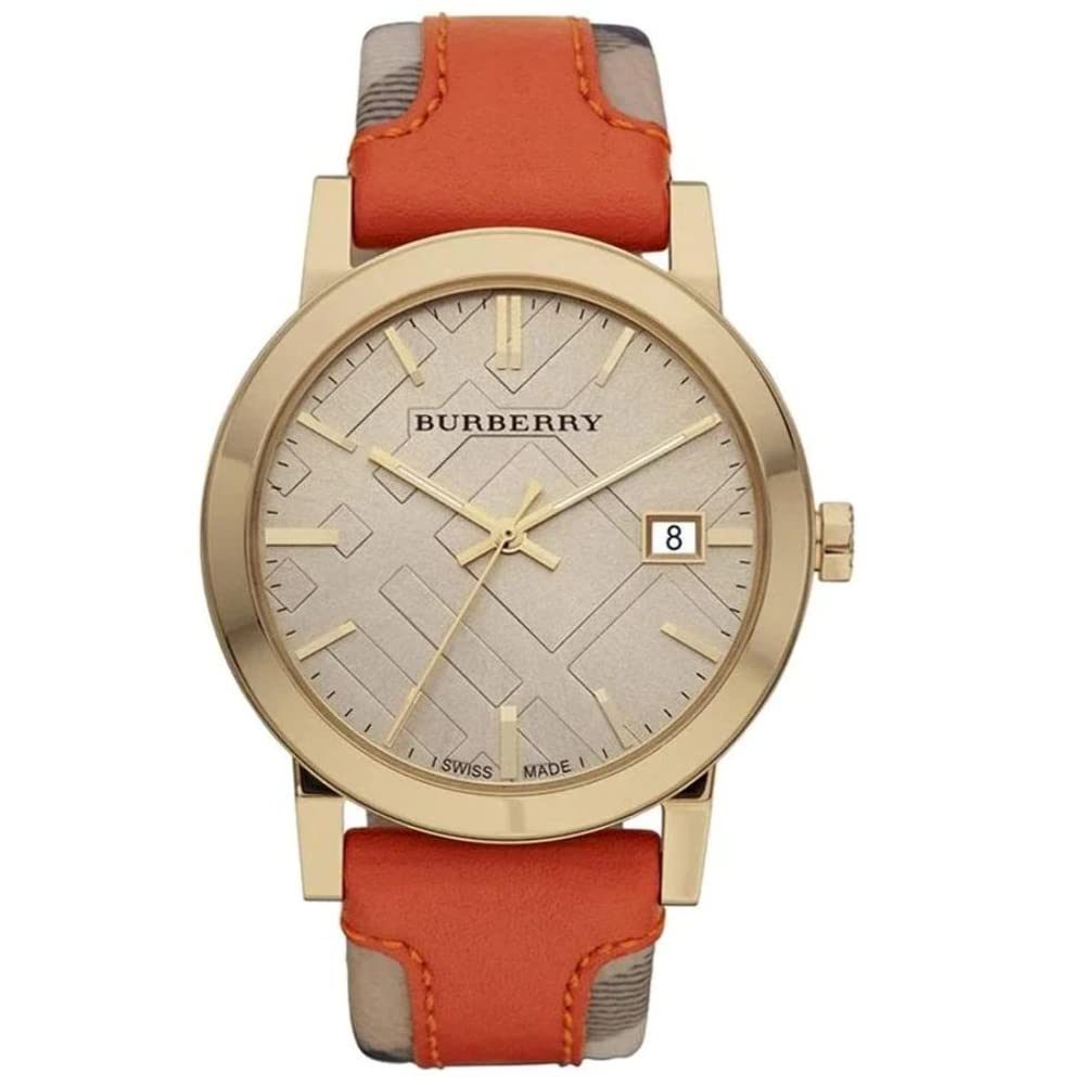 Burberry The City Gold Dial Orange Leather Strap Watch for Women - BU9016