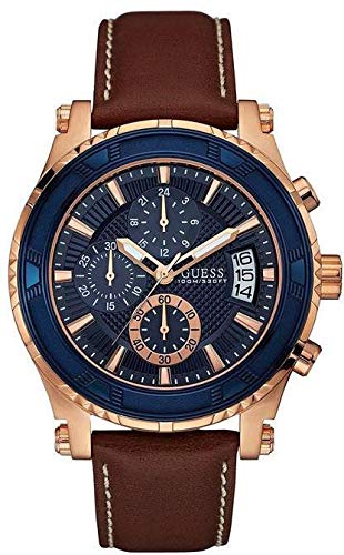 Guess Pinnacle Chronograph Quartz Blue Dial Brown Leather Strap Watch For Women - W0673G3