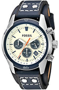 Fossil Coachman Chronograph White Dial Blue Leather Strap Watch for Men - CH3051