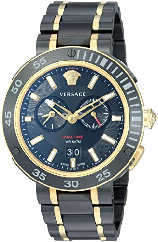 Versace V Extreme Pro Black Dial Two Tone Steel Strap Watch for Men - VCN040017