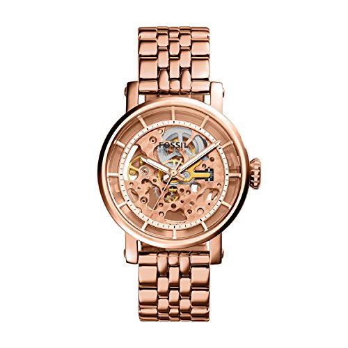 Fossil Boyfriend Automatic Skeleton Rose Gold Dial Rose Gold Steel Strap Watch for Women - ME3065