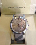 Burberry The City Smoke Beige Dial Checked Brown Leather Strap Watch for Men - BU9358