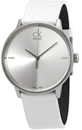 Calvin Klein Accent Silver Dial White Leather Strap Watch for Men - K2Y2X1KW