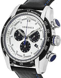 Versace V-Ray Quartz Silver Dial Black Leather Strap Watch for Men - VDB010014