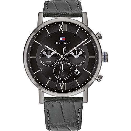 Tommy Hilfiger Evan Black Dial Black Leather Strap Watch for Men - 1710395