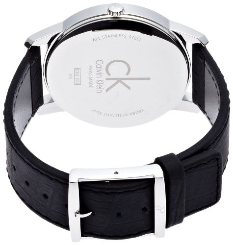 Calvin Klein City Date Silver Dial Black Leather Strap Watch for Men - K2G2G1C6