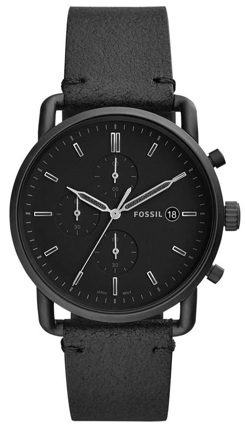 Fossil Commuter Black Dial Black Leather Strap Watch for for Men - FS5504