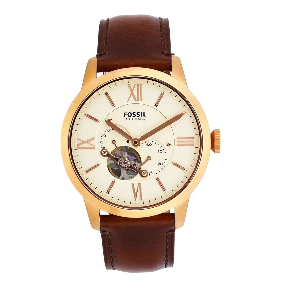 Fossil Townsman Beige Dial Brown Leather Strap Watch for Men - ME3105