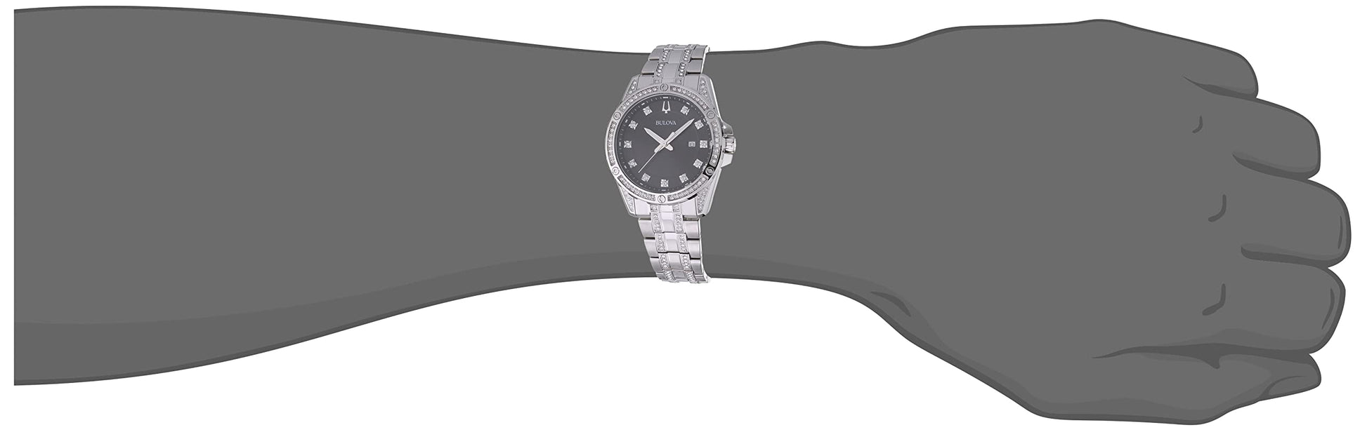 Bulova Crystal Collection Black Dial Silver Steel Strap Watch for Men - 96K104