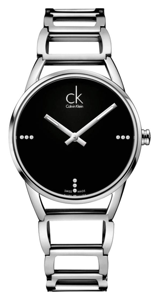 Calvin Klein Stately Black Dial Silver Steel Strap Watch for Women - K3G2312S