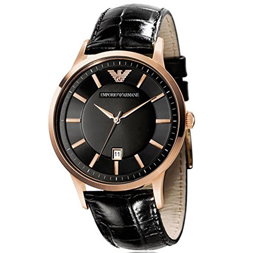 Emporio Armani Classic Black Dial Black Leather Strap Watch For Women - AR9022