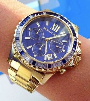 Michael Kors Everest Chronograph Blue Dial Gold Steel Strap Watch for Women - MK5754