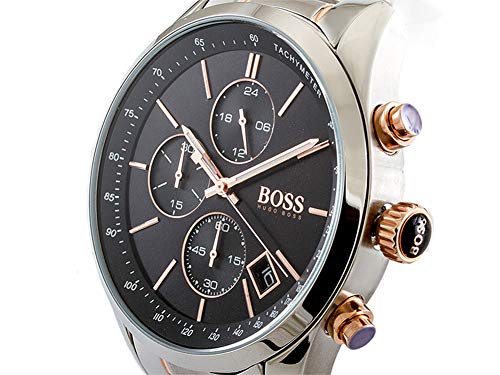 Hugo Boss Grand Prix Black Dial Two Tone Steel Strap Watch for Men - 1513473