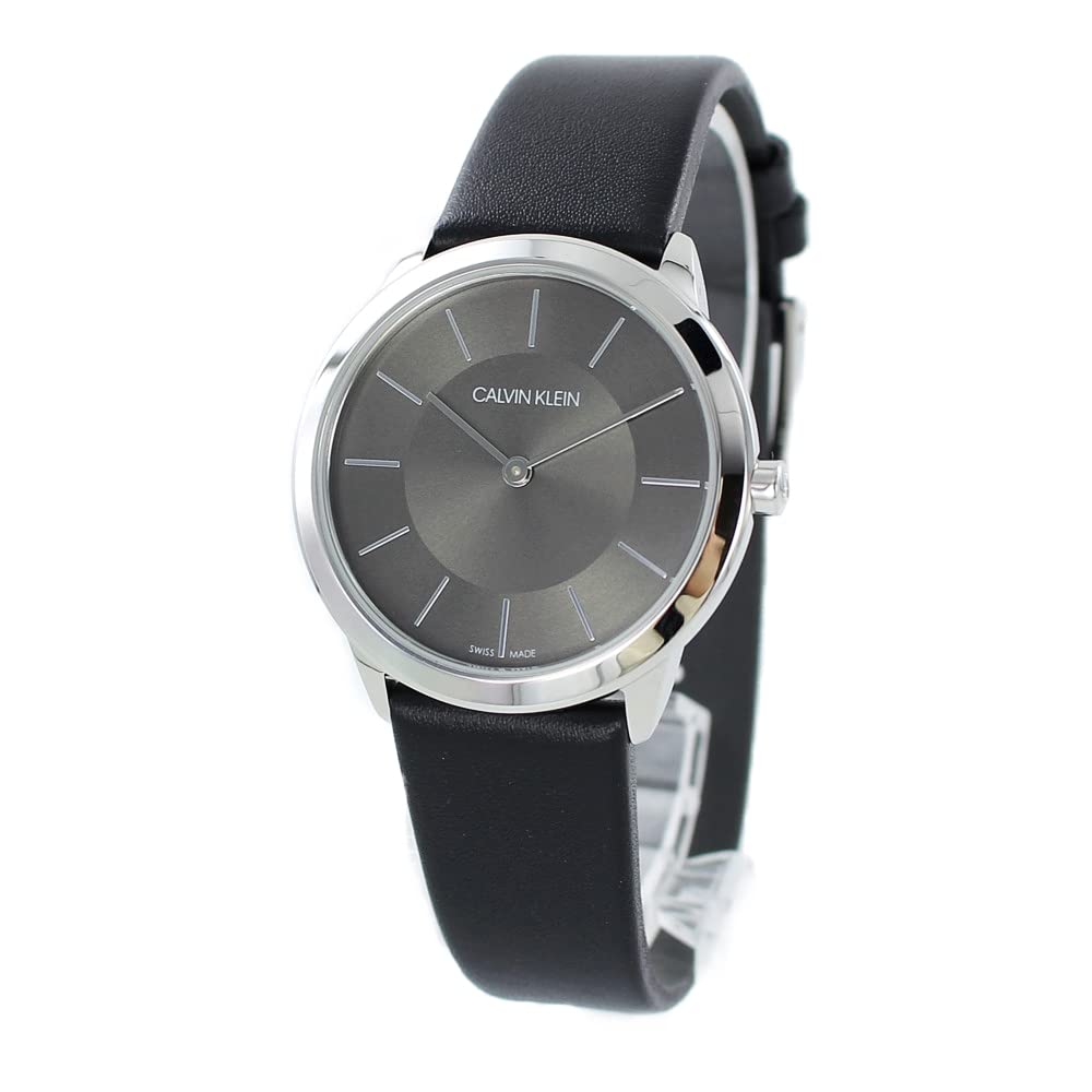 Calvin Klein Minimal Black Dial Black Leather Strap Watch for Men - K3M211C4