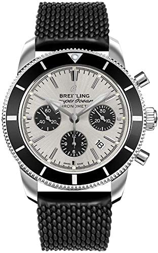 Breitling Superocean Heritage B01 Chronograph 44 Silver Dial Black Mesh Bracelet Watch for Men - AB0162121G1S1