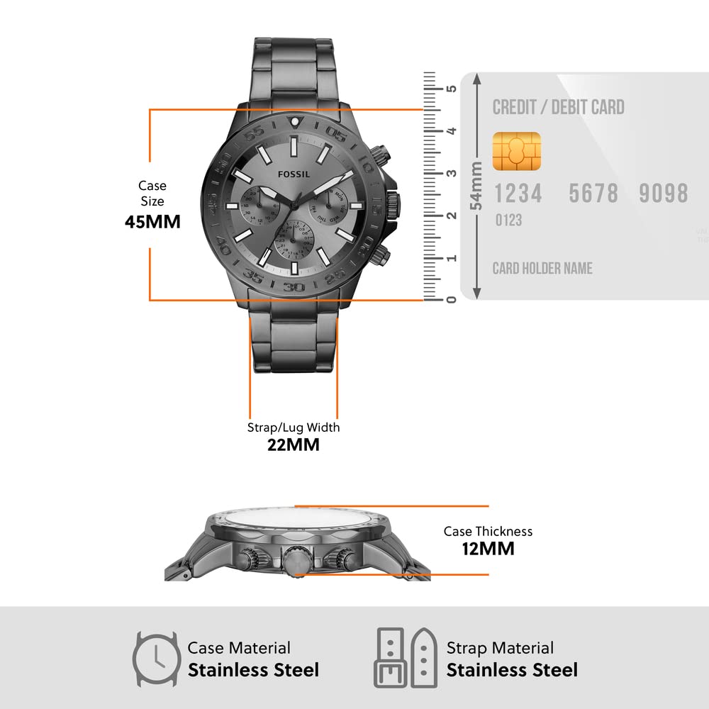 Fossil Bannon Multifunction Chronograph Grey Dial Gray Steel Strap Watch for Men - BQ2491