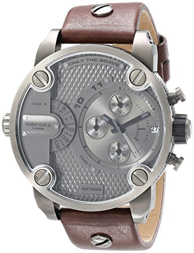 Diesel Little Daddy SBA Small Sized Grey Dial Brown Leather Strap Watch For Men - DZ7258