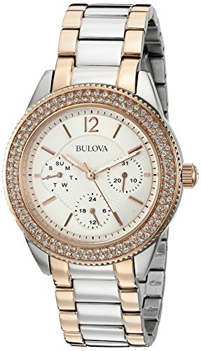 Bulova Crystal Collection Silver Dial Two Tone Steel Strap Watch for Women - 98N100