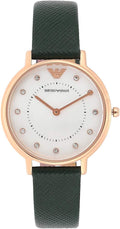 Emporio Armani Kappa Mother of Pearl Dial Black Leather Strap Watch For Women - AR80011