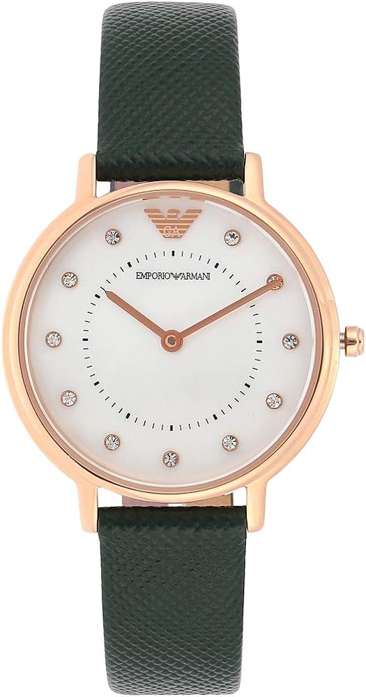 Emporio Armani Kappa Mother of Pearl Dial Black Leather Strap Watch For Women - AR80011