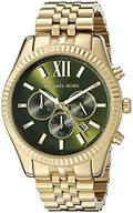 Michael Kors Lexington Chronograph Green Dial Gold Steel Strap Watch for Men - MK8446