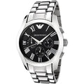 Emporio Armani Valente Chronograph Black Dial Silver Steel Strap Watch For Men - AR0673