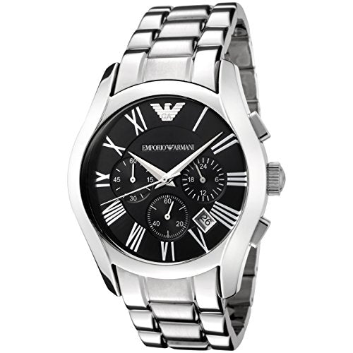 Emporio Armani Valente Chronograph Black Dial Silver Stainless Steel Watch For Men - AR0673