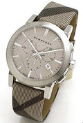 Burberry The City Smoke Beige Dial Checked Brown Leather Strap Watch for Men - BU9358