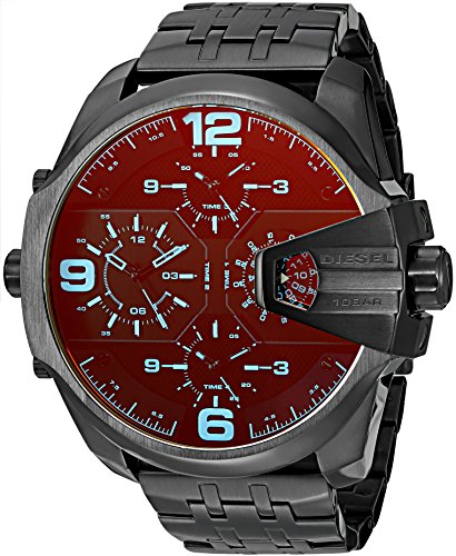 Diesel Uber Chief Chronograph Red Dial Black Stainless Steel Watch For Men - DZ7373