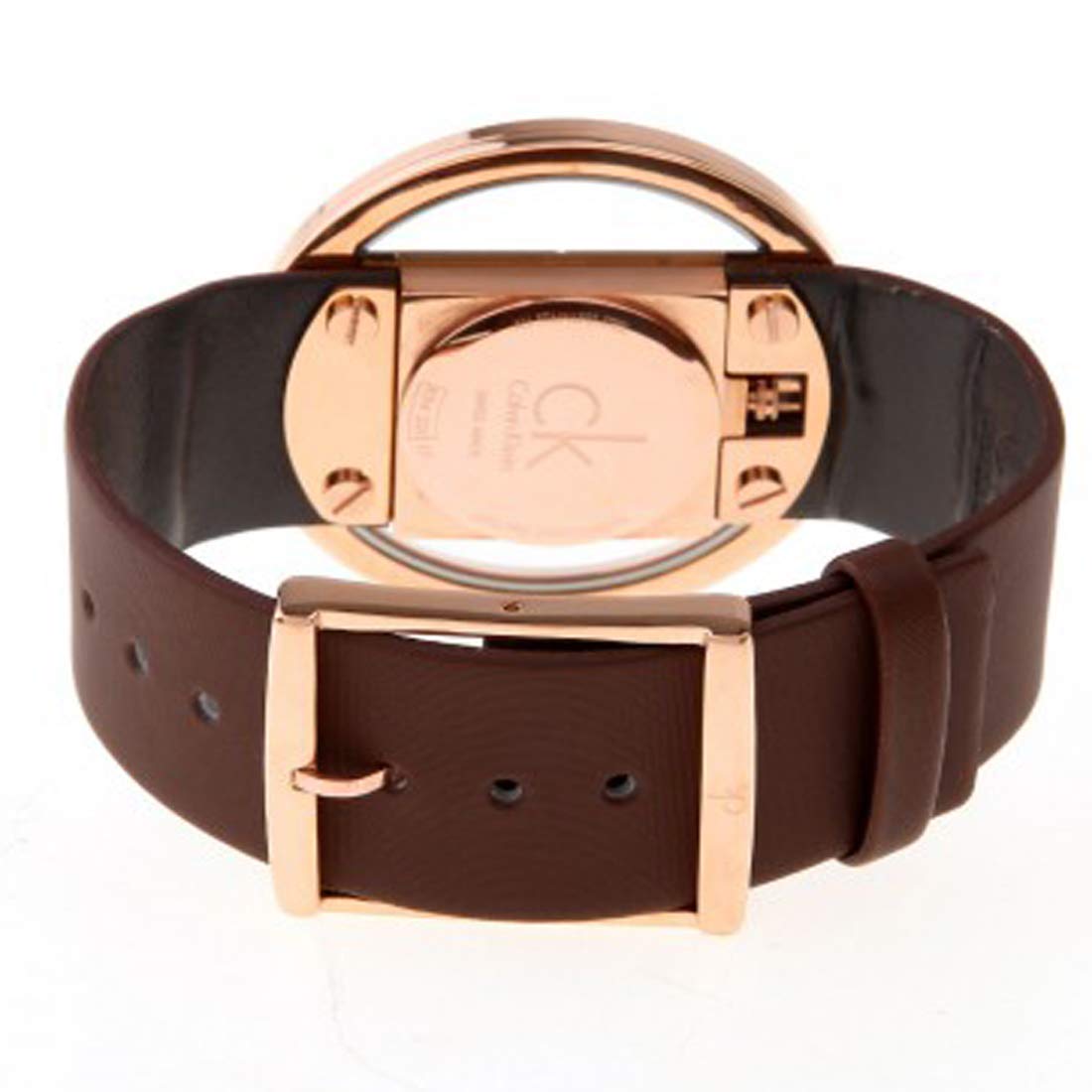 Calvin Klein Glam Transparent Dial Brown Leather Strap Watch for Women - K9423303