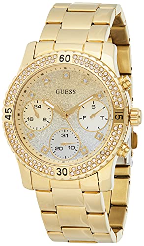 Guess Confetti Diamonds Silver Dial Gold Steel Strap Watch for Women - W0774L5