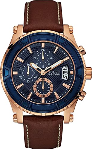 Guess Pinnacle Chronograph Quartz Blue Dial Brown Leather Strap Watch For Women - W0673G3