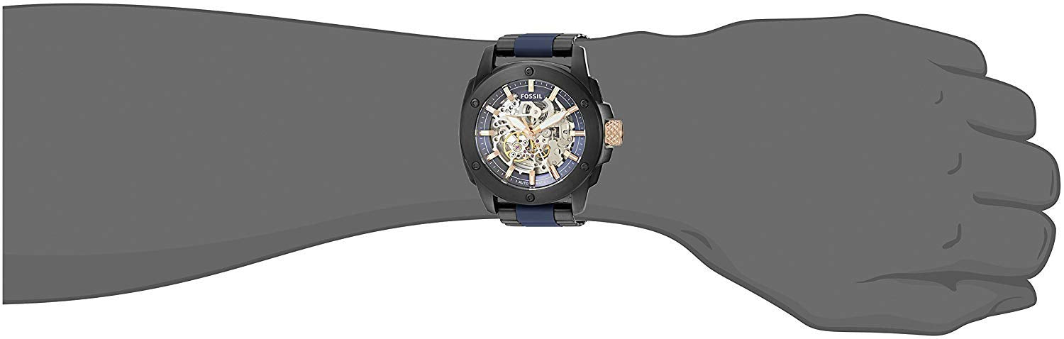 Fossil Modern Machine Automatic Skeleton Blue Dial Two Tone Steel Strap Watch for Men - ME3133