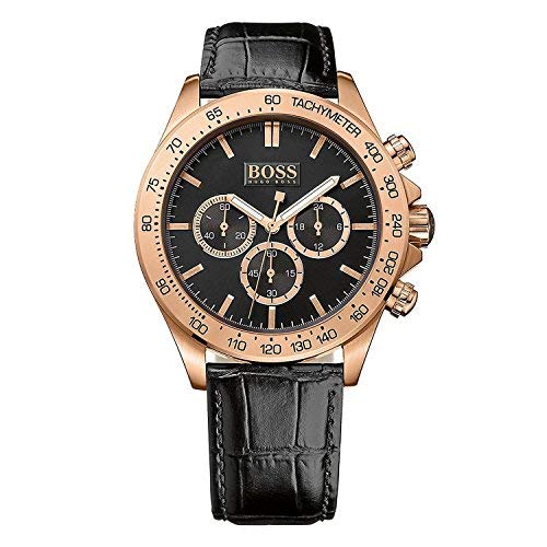 Hugo Boss Ikon Black Dial Black Leather Strap Watch for Men - 1513179