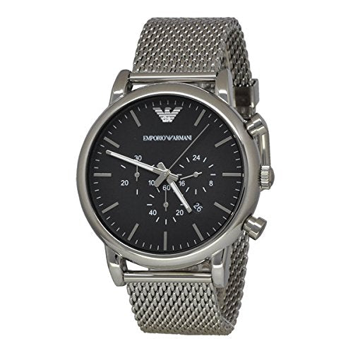 Emporio Armani Classic Chronograph Black Dial Silver Mesh Bracelet Watch For Men - AR1808