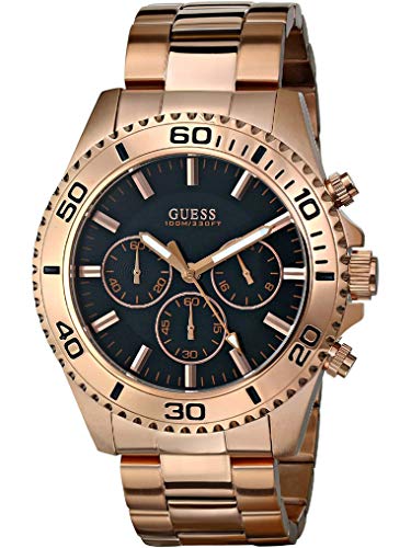 Guess Chaser Chronograph Black Dial Rose Gold Steel Strap Watch for Men - W0170G3