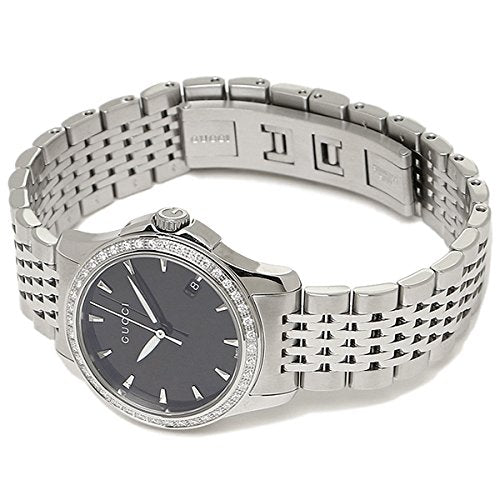 Gucci G Timeless Diamonds Mother of Pearl Black Dial Silver Mesh Bracelet Watch For Women - YA126507