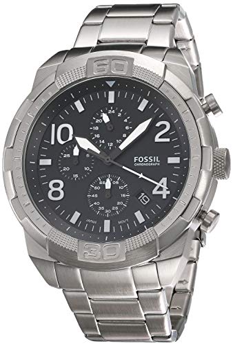 Fossil Bronson Chronograph Black Dial Silver Steel Strap Watch for Men - FS5710