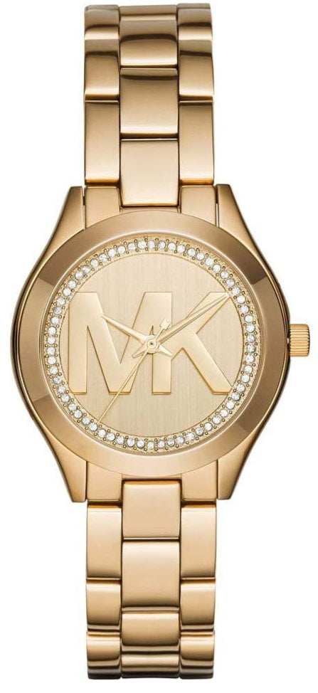Michael Kors Slim Runway Gold Dial Gold Steel Strap Watch for Women - MK3477