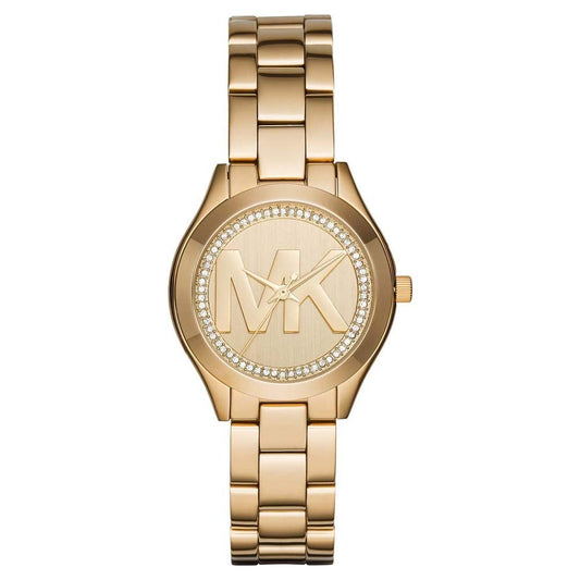 Michael Kors Slim Runway Gold Dial Gold Steel Strap Watch for Women - MK3477