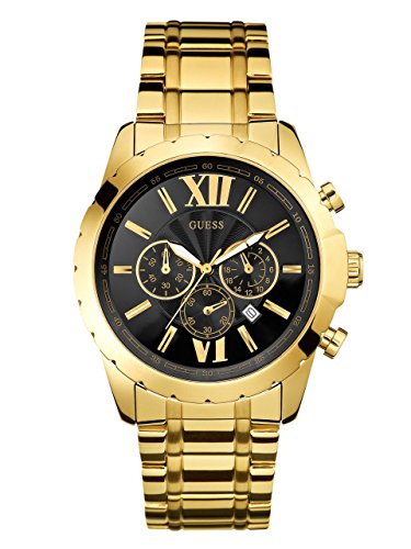 Guess Optic Multifunction Black Dial Gold Steel Strap Watch for Men - W0193G1