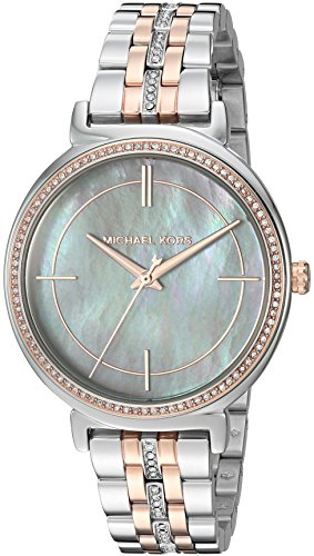 Michael Kors Cinthia Grey Mother of Pearl Dial Two Tone Steel Strap Watch for Women - MK3642