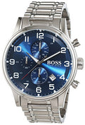 Hugo Boss Aeroliner Chronograph Blue Dial Silver Steel Strap Watch for Men - 1513183