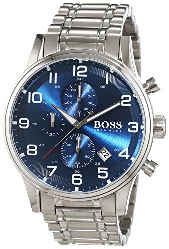 Hugo Boss Aeroliner Chronograph Blue Dial Silver Steel Strap Watch for Men - 1513183