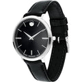 Movado Ultra Slim Black Dial Black Leather Strap Watch For Women - 0607094